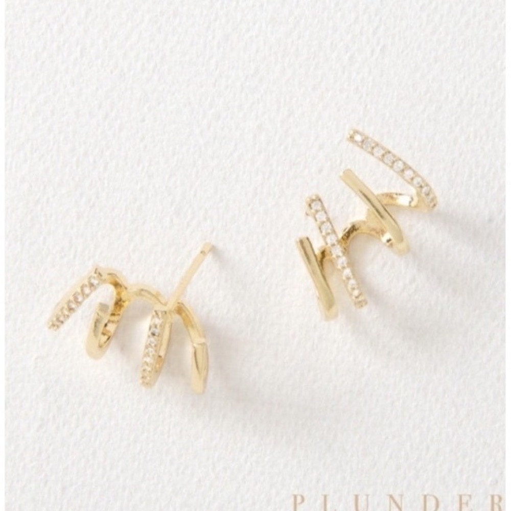 Plunder Charlotte Gold Tone Claw Stud Earrings Multi Hoop Crystal Crawler Studs